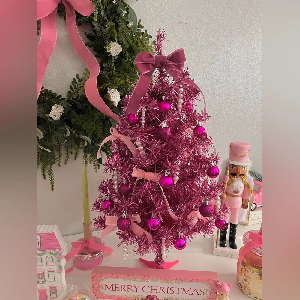 Pink Barbie Themr Christmas Tree 25” Glam Holiday Decor Vintage Style